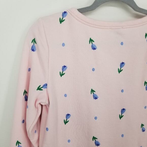 Talbots Embroidered Floral Sweatshirt XS Pullover Crew Neck Light Pink Coquette - Picture 8 of 10